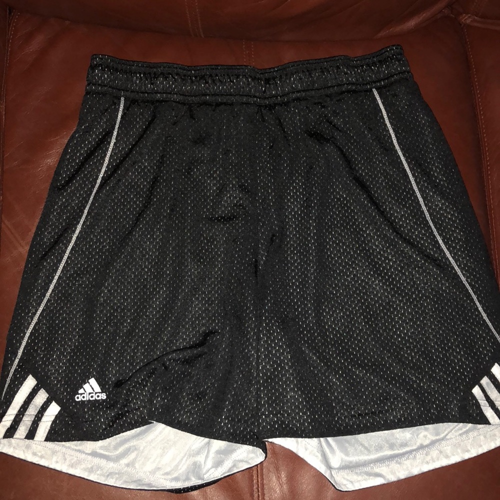 Black and white Adias basketball shorts